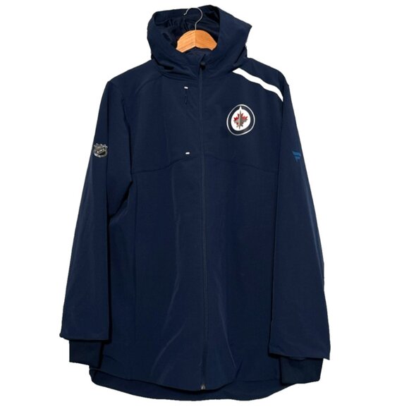 Fanatics Edmonton Oilers Hooded Jacket Blue Reflective Authentic Pro Hockey M - Picture 1 of 7